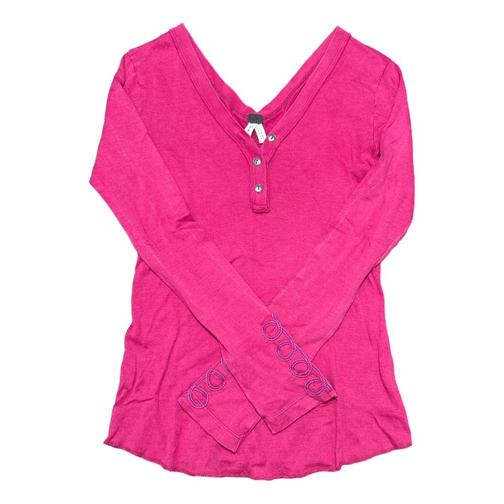 Free People • We The Free Battalion Cuff Double V Neck Slub Henley Magenta M